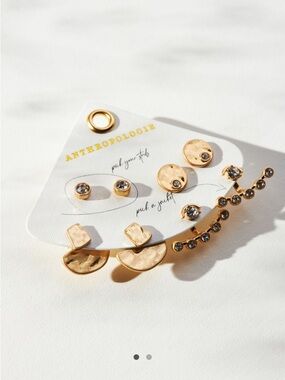 Anthropologie Gold Crystal Multi-Stud & Ear Crawler Set